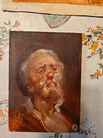 Luigi Anelli - Olio su tavola anziano con occhiali