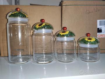 Set 4 barattoli vetro coperchio decorato