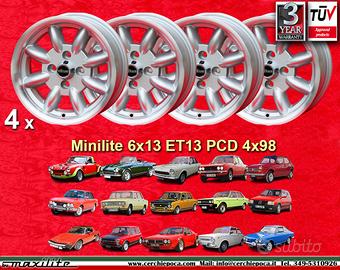 4 pz. cerchi Fiat Minilite 6x13 ET13 124 Berlina C