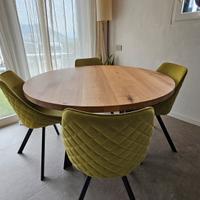 Tavolo rotondo legno dm 130cm e 4sedie girevoli 