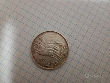 moneta da 500 lire in argento centenario 1861 1961