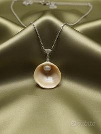 Collana Argento 925 Vintage anni 80 Ciondolo perla