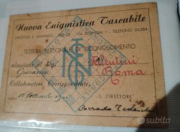Tessera riconoscimento nuova enigmistica 1945