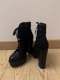 stivali chunky/gothic neri stringati tacco - N.36