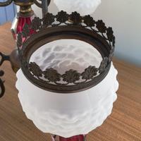 Lampadario Vintage in Ottone con Decorazioni Vetro