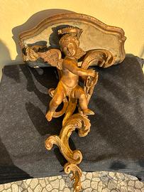 Antica mensola con angelo/putto alato legno