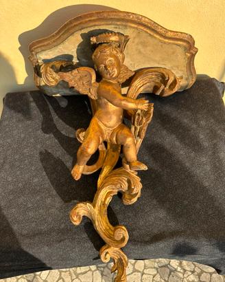 Antica mensola con angelo/putto alato legno