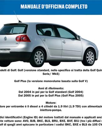 manuale officina VOLKSWAGEN Golf mk5 dal 2004