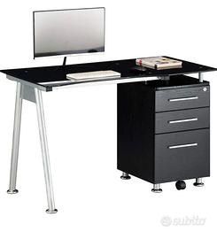 Scrivania Bakaji piano in vetro temperato nero