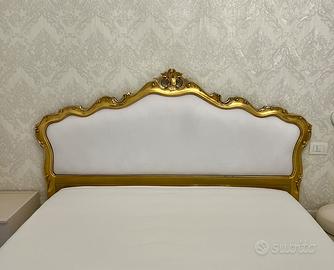 Testiera Letto Imbottita Legno Foglia Oro Velluto
