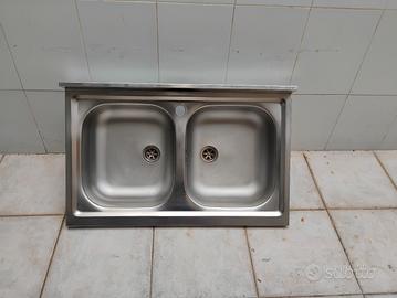 Lavandino lavello doppia vasca in acciaio inox