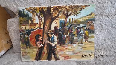 quadro Antico Olio su Tela Calogero C. 1981 