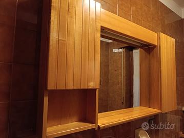 Pensile bagno in legno massiccio con luce