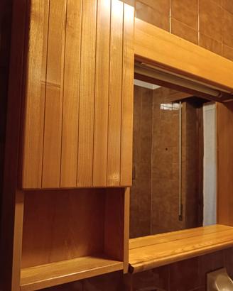 Pensile bagno in legno massiccio con luce