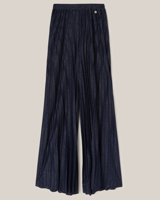Motivi pantaloni ampi lurex blu plissè Xs