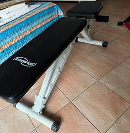 Panca, sbarra trazioni smontabile, 2 manubri