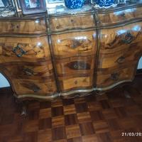 Comò chippendale in radica con specchiera