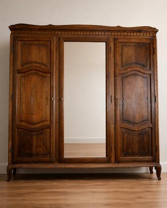Armadio vintage in legno noce 3 ante con specchio 