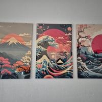 Trittico stampe stile giapponese con cornice
