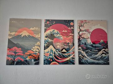 Trittico stampe stile giapponese con cornice