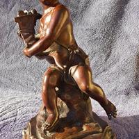 STATUA BRONZO Luigi AVOLIO PUTTO CON CORNUCOPIA