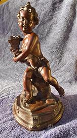 STATUA BRONZO Luigi AVOLIO PUTTO CON CORNUCOPIA