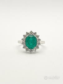 Anello oro 18KT smeraldo 2.23, diamanti 0.82 VS G.