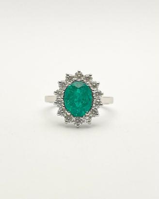 Anello oro 18KT smeraldo 2.23, diamanti 0.82 VS G.