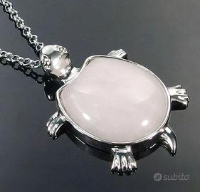 Collana tartaruga quarzo rosa argento 925 NUOVA