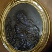 Tondo bronzo'700 MADONNA GESù SAN GIOVANNINO