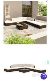 Salotto in rattan 7 moduli con cuscini e tavolo