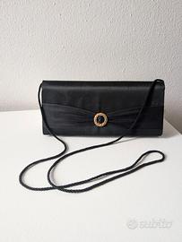 Borsa Pochette Vintage Nera E Blu Scuro Cerimonia