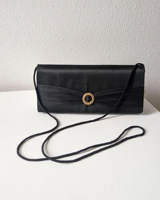 Borsa Pochette Vintage Nera E Blu Scuro Cerimonia