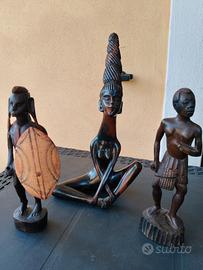 Lotto 3 statuine etniche  africane in legno