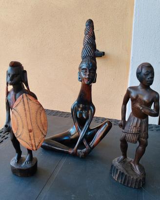 Lotto 3 statuine etniche  africane in legno