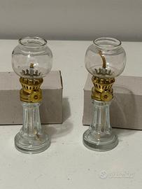 Set di 4 Antiche Lampade a Olio in Vetro e Metallo