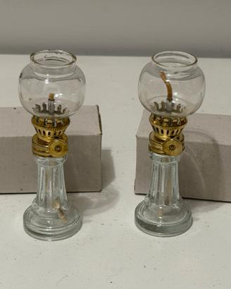 Set di 4 Antiche Lampade a Olio in Vetro e Metallo