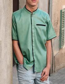 Camicia uomo manica corta verde menta cotone 