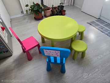 set Tavolo tondo+ 2 sedie + 2 sgabelli Ikea Mammut