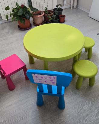set Tavolo tondo+ 2 sedie + 2 sgabelli Ikea Mammut