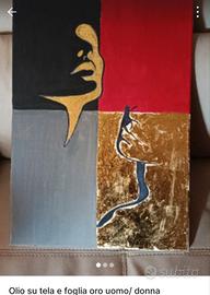 Acrilico e foglia oro su tela " uomo&donna"