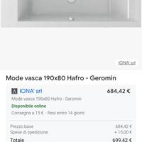 Vasca da bagno nuova Hafro mode 180x,75