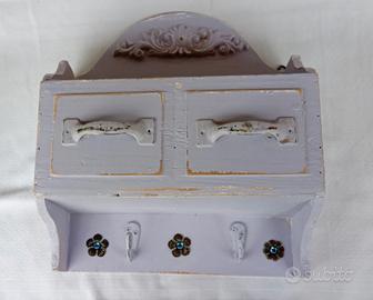 Mobiletto legno artigianale contenitore con ganci