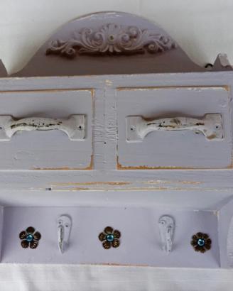 Mobiletto legno artigianale contenitore con ganci