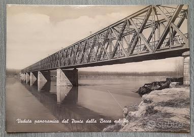 Cartolina Pavia Ponte della Becca Uomo che Pesca