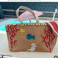 Borsa da mare in juta con inserti all'uncinetto 