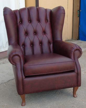 Poltrona Bergere' in pelle vintage bordeaux