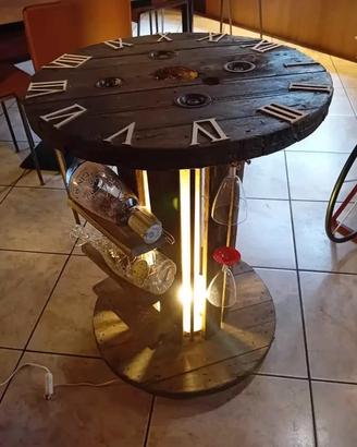 TAVOLO ARREDO BOBINA LEGNO ILLUMINATO 