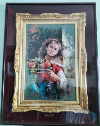 Quadro , donna con cesto di frutta