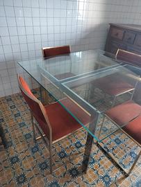 Tavolo in vetro + 4 sedie in velluto 